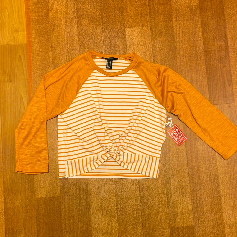 forever 21 gold and beige stripped crop top super soft light fabric NWT